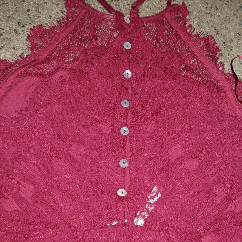 Free People Burgundy Lace Dress with sheer design - Picture 2 of 4